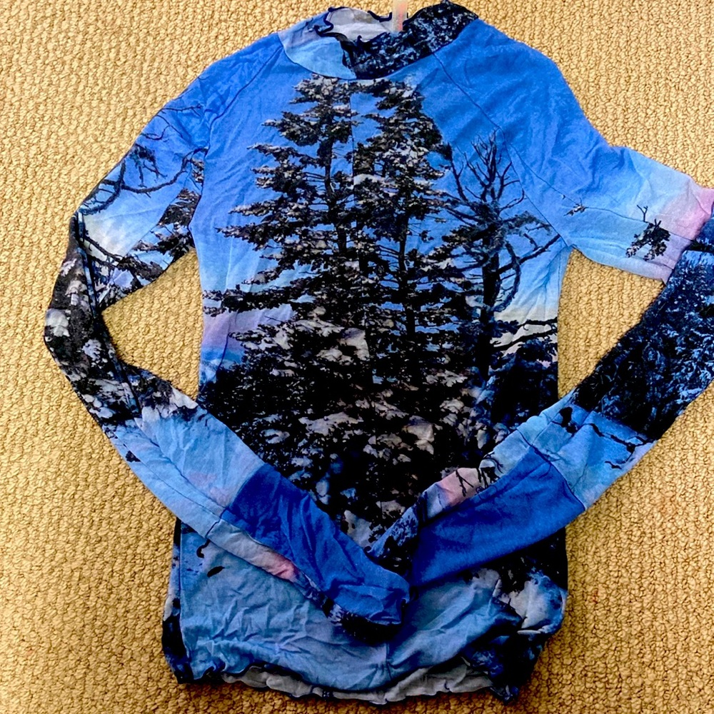Free people FP Movement long sleeve soft layering top lettuce edge tree print S